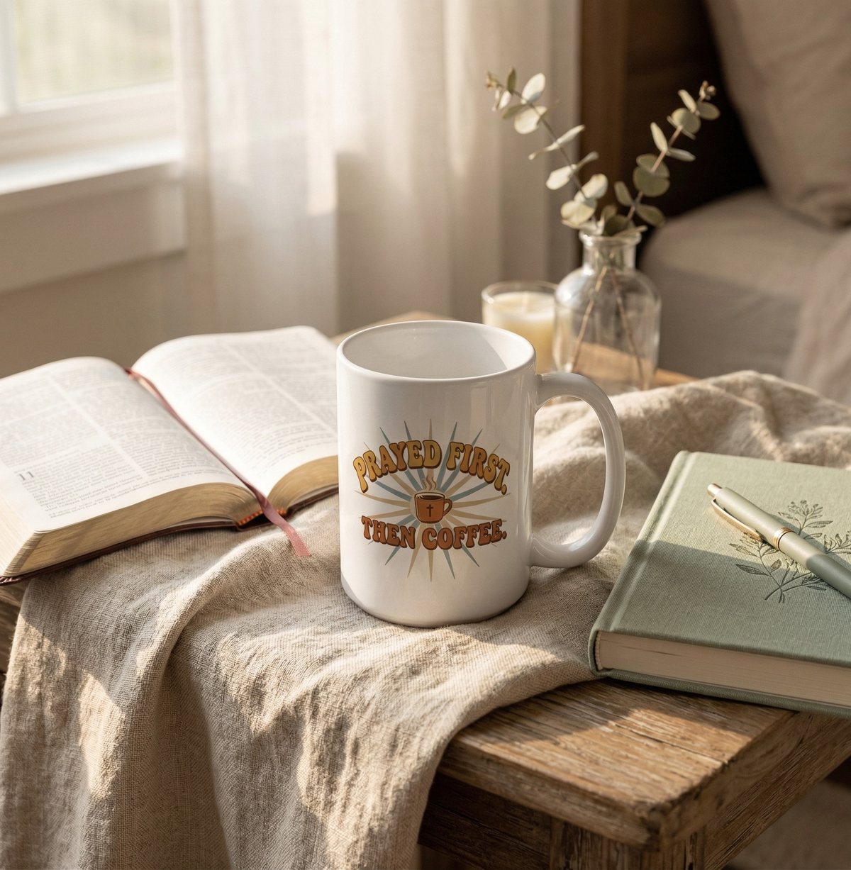 Prayed First Then Coffee Mug